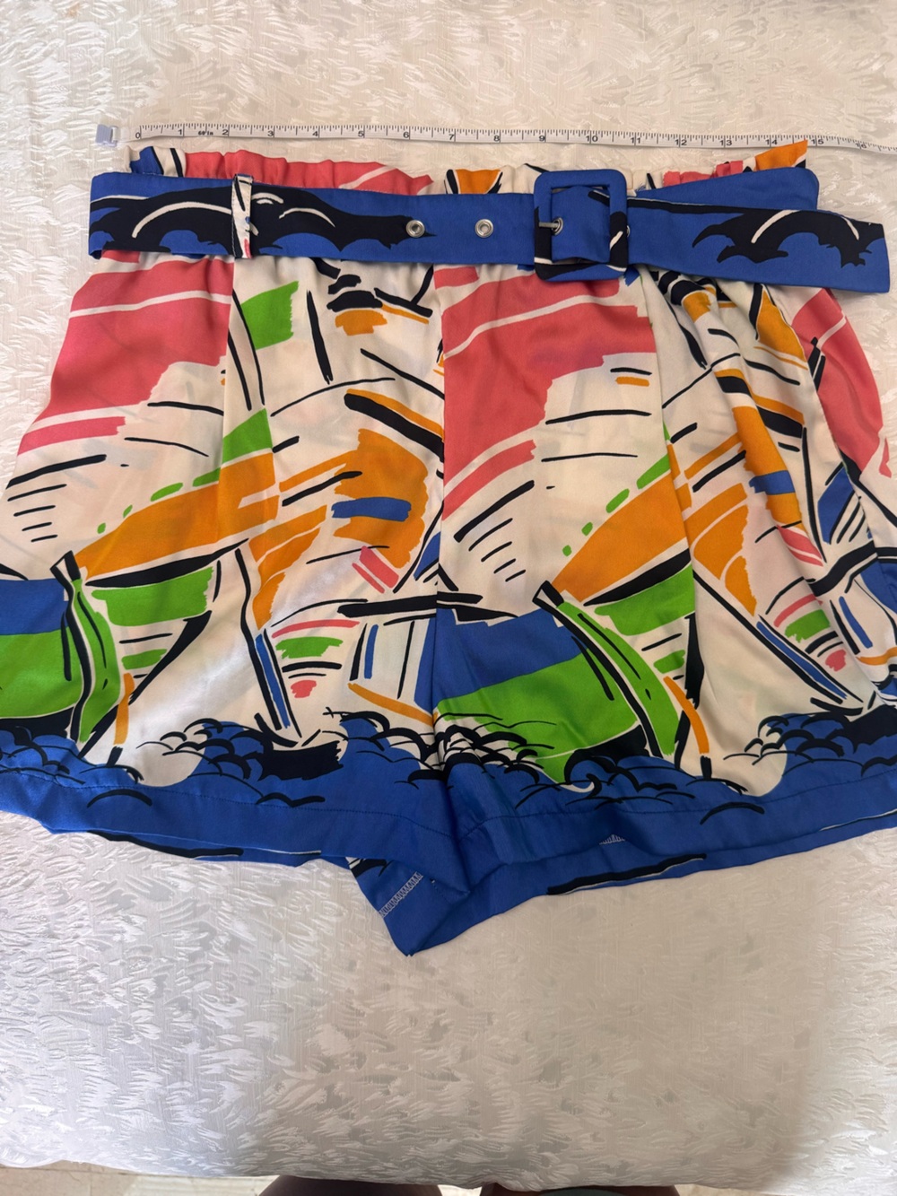 Large Zara Abstract Print Shorts with Bold Blue Border